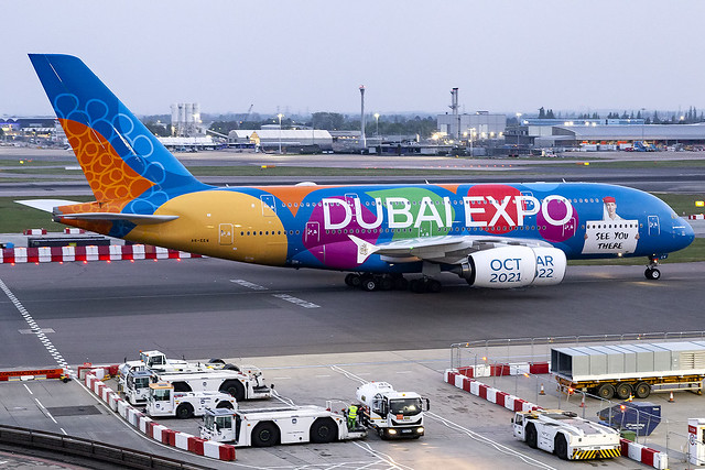 A6-EEW Emirates Airline Dubai Expo Special Livery A380 London Heathrow
