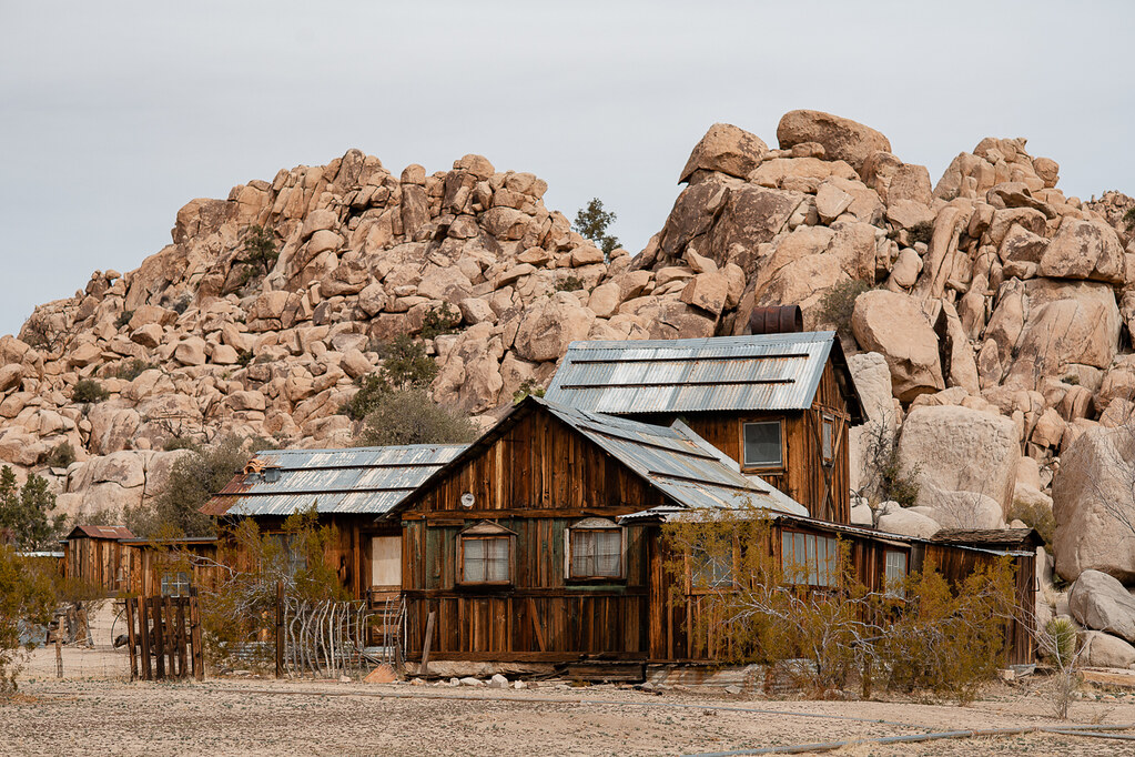Keys Ranch buildings and desert landscape, Joshua Tree National Park