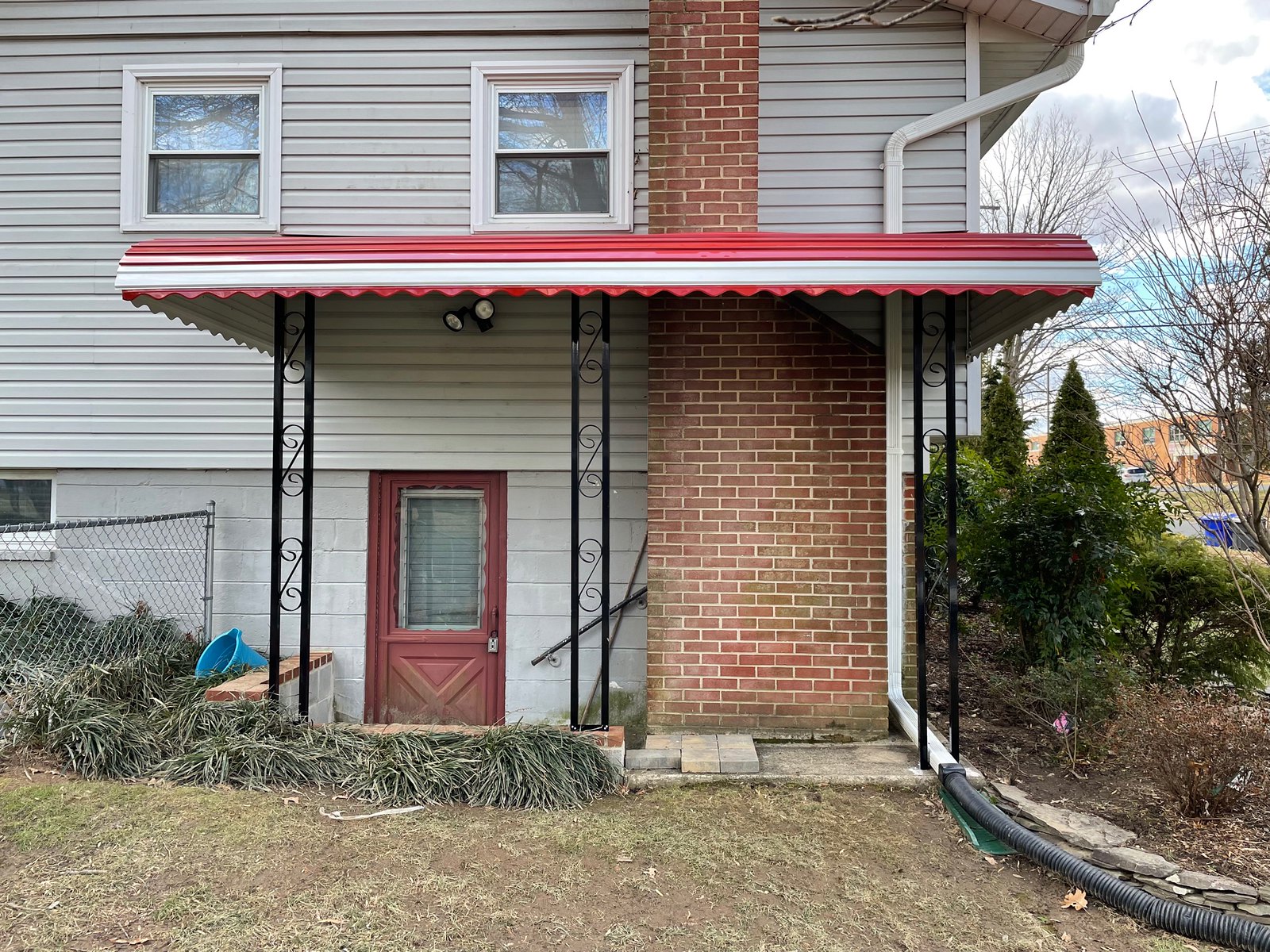 Red Stairwell Aluminum Awning-Hoffman Awning Baltimore