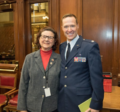 State Rep. Cindy Harrison with U.S. Air Force Chaplain (Lt. Col) Eric Wismar of the Connecticut National Guard. A longtime family friend of Rep. Harrison, Lt. Col. Wismar was in the House of Representatives to deliver the opening prayer.