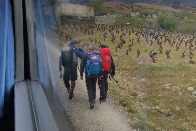 Walkers - Seen from the bus window near Ponferrada,  Castile and León, Spain