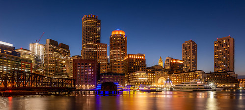 boston blue harbor massachusetts america cityscape skyline skyscrapers waterfront reflections urban