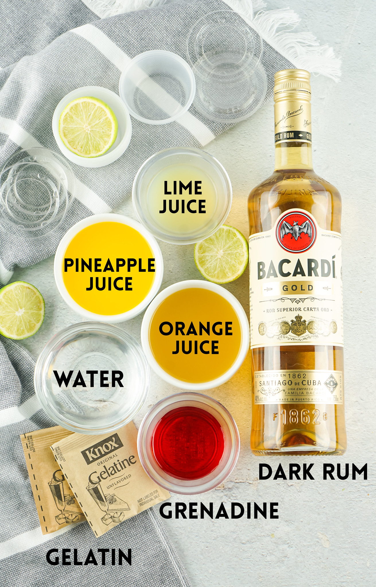 Ingredients for rum jello shots