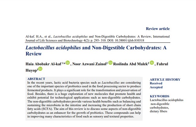 Lactobacillus acidophilus and Non Digestible Carbohydrates: A Review
