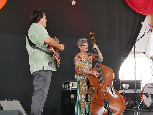 Steve Masakowski and James Singleton with Astral Project on Day 1 of Jazz Fest - April 29, 2022. Photo by Louis Crispino.
