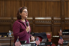State Rep. Cindy Harrison addresses the legislature during debate in the House of Representatives.