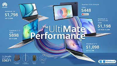 From 29 April – 31 May 2022, Huawei will also be offering a special deal for its wider range of laptops at an attractive value with free gift bundles, terms and conditions apply.