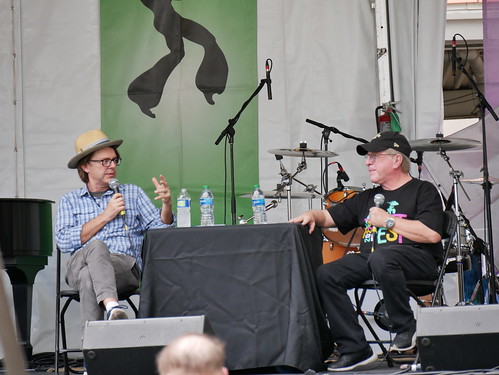 Memories of George Wein, Keith Spera interviews Quint Davis at Day 1 of Jazz Fest - April 29, 2022. Photo by Louis Crispino.