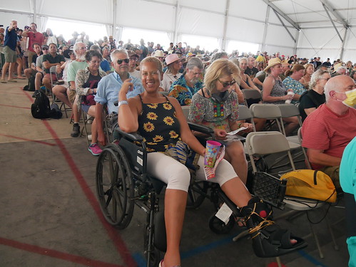 Margie Perez spotted in the crowd at Day 1 of Jazz Fest - April 29, 2022. Photo by Louis Crispino.