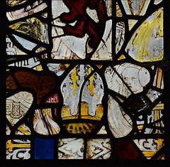 red lion, woman wearing bosses (fragments, 15th Century)