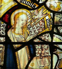 Blessed Virgin at the Annunciation (detail, 15th Century glass, photograph taken 2004)