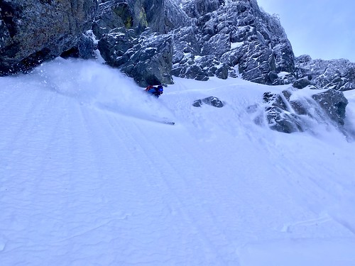 Stefan finding some powder in the Slot Couloir