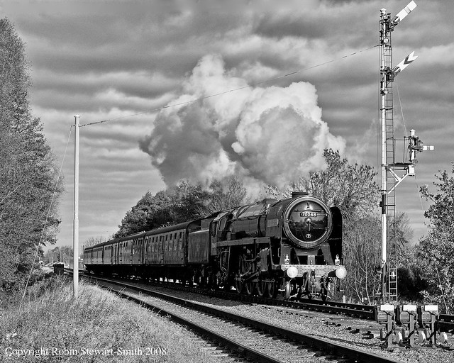 BR Standard 4-6-2 Class 7P Britannia No 70048 'The Territorial Army 1908-1958' approaches Quorn and Woodhouse Station (GCR) with Loughborough to Leicester North working on 12th November 2008 (Copyright Robin Stewart-Smith - All Rights Reserved)