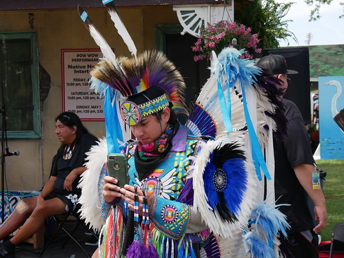 Tradition and technology at the Native Nations Intertribal at Jazz Fest on May 1, 2022. Photo by Louis Crispino.