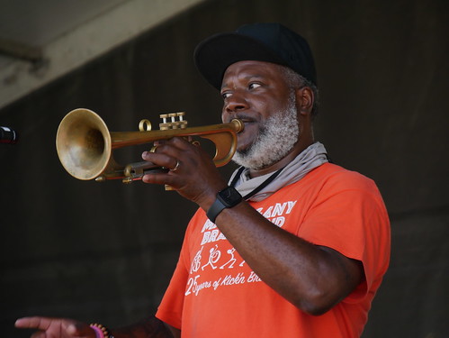 Dr. Brice Miller & Mahogany Brass Band at Jazz Fest on May 1, 2022. Photo by Louis Crispino.