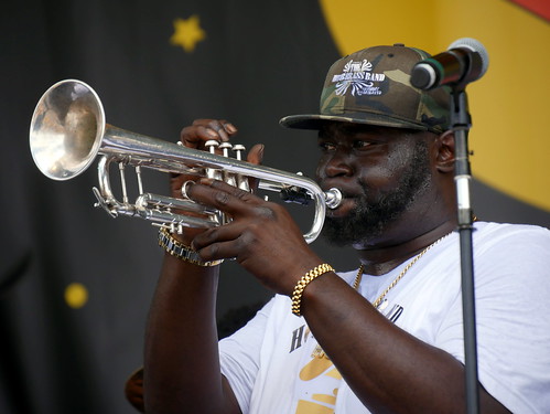 Hot 8 Brass Band at Jazz Fest on May 1, 2022. Photo by Louis Crispino.
