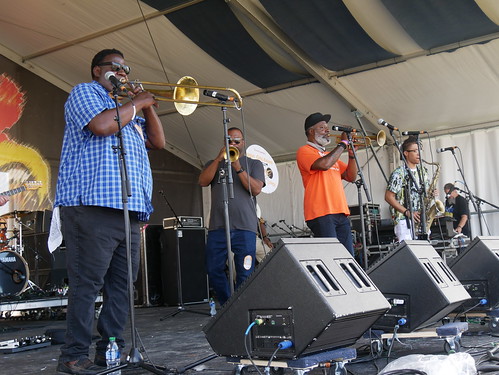 Dr. Brice Miller & Mahogany Brass Band at Jazz Fest on May 1, 2022. Photo by Louis Crispino.