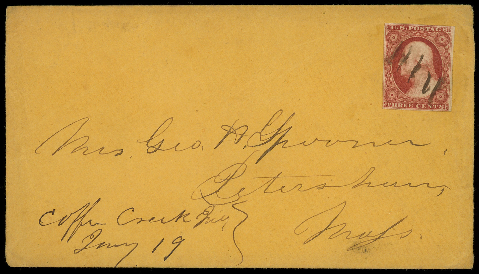 Coffee Creek, Indiana, January 19, 1856[?] - Postal Cover