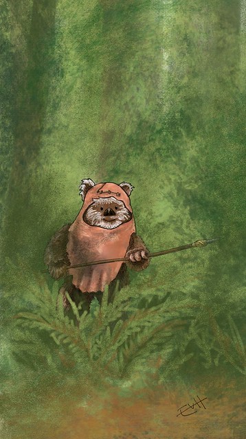 Wicket Warwick. Hero of the forest moon of Endor. Zooming in on the doodle I made with Princess Leia.