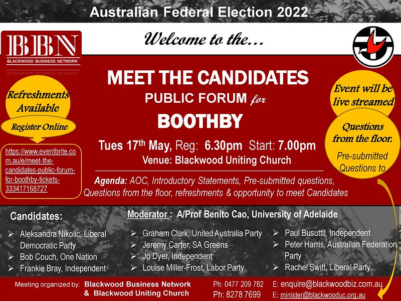 Meet the Candidates Public Forum for Boothby