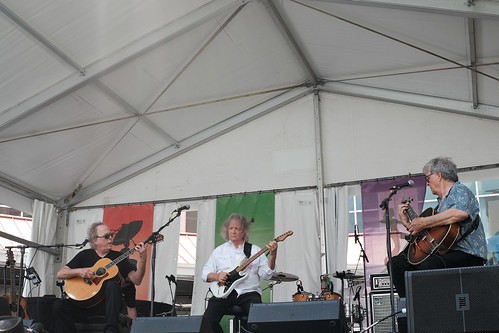 The New Orleans Guitar Masters with John Rankin, Jimmy Robinson, and Cranston Clements at Jazz Fest 4.30.22. Photo by Michele Goldfarb.