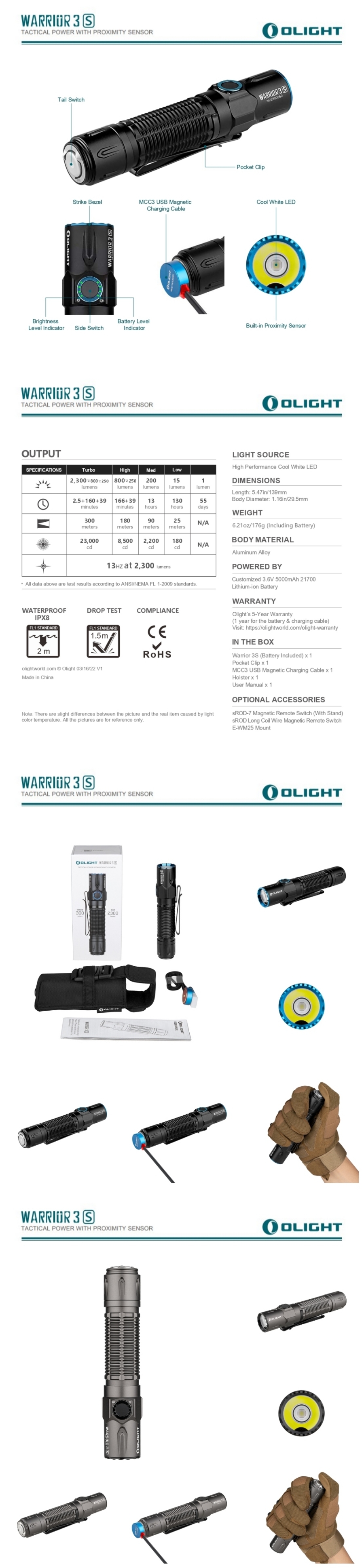 【錸特光電】OLIGHT WARRIOR 3S 2300流明 高亮度 戰術小直 強光LED可充電 戰術手電筒 警察 勤務 值勤EDC探照燈 槍燈  (11)