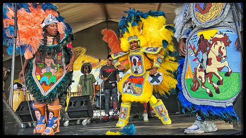 Hardhead Hunters Black Masking Indians on the Jazz & Heritage Stage at Jazz Fest 2022. Photo by Michael Mastrogiovanni.