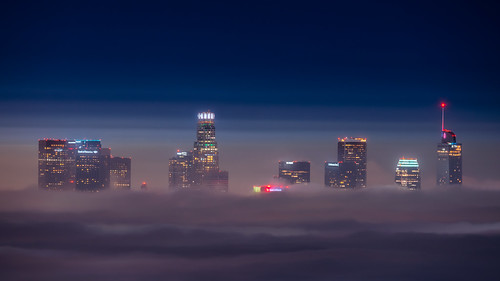 la losangeles california usa america dtla city cityscape aerialview skyscrapers offices financialdistrict fog clouds