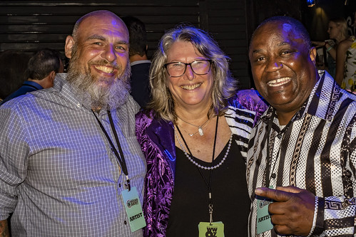 MCs Murf Reeves, Missy Bowen, and Keith Hill at WWOZ Piano Night on May 2, 2022. Photo by Marc PoKempner.