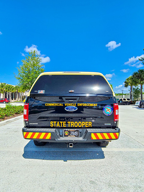 Florida Highway Patrol Ford F150 Police Responder Commercial Vehicle Enforcement unit 2949. This is the only one with a topper on the bed of the unit.