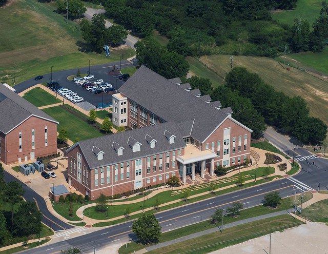 Aerial shot of nursing building 