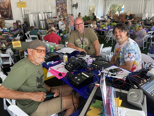 Alski, DJ Swamp Boogie, and David Kunian on the air at Jazz Fest - May 5, 2022. Photo by Carrie Booher.