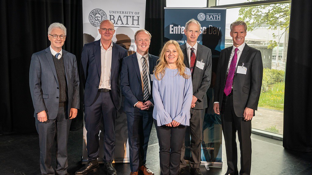 Left to right: Professor Ian White, Vice-Chancellor and President; Simon Bond, Innovation Director, SETsquared; Joe Marshall, CEO, NCUB; Caroline Quest, Director, RIS; Professor Jonathan Knight, VP Enterprise; and Stephen Kelly, Chair of Tech Nation.