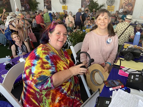 Leslie Cooper and Rachel Lyons on the air, Jazz Fest, May 6, 2022. Photo by Carrie Booher.