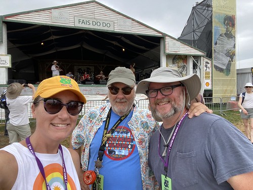 Carrie Booher, Boudin Man, and DJ Swamp Boogie at Jazz Fest on May 6, 2022.