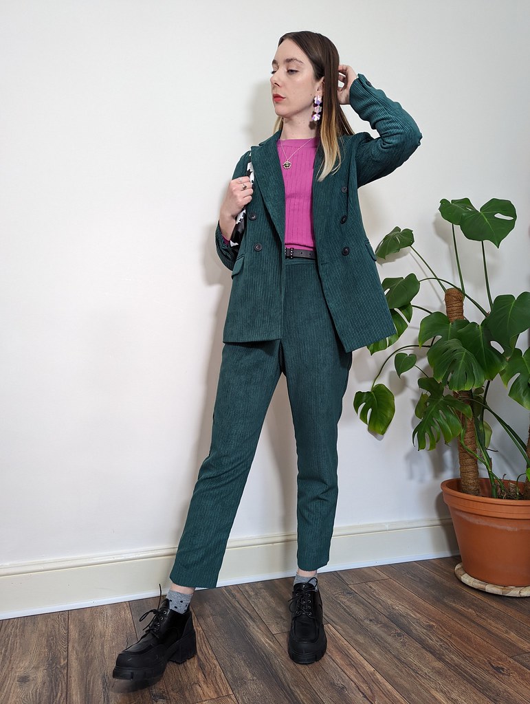 Thrifted green cord suit
