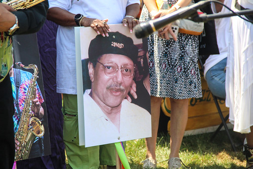 Portrait of Art Neville at the ceremony unveiling ancestor monuments for Charles and Art Neville at Jazz Fest 2022. Photo by Katherine Johnson.
