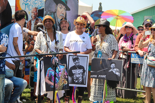 Ceremony unveiling ancestor monuments for Charles and Art Neville. Photo by Katherine Johnson.