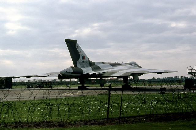 XM654 Avro Vulcan B.2 bomber seen through the security fence  at the Waddington Airshow 1981 😎 :)