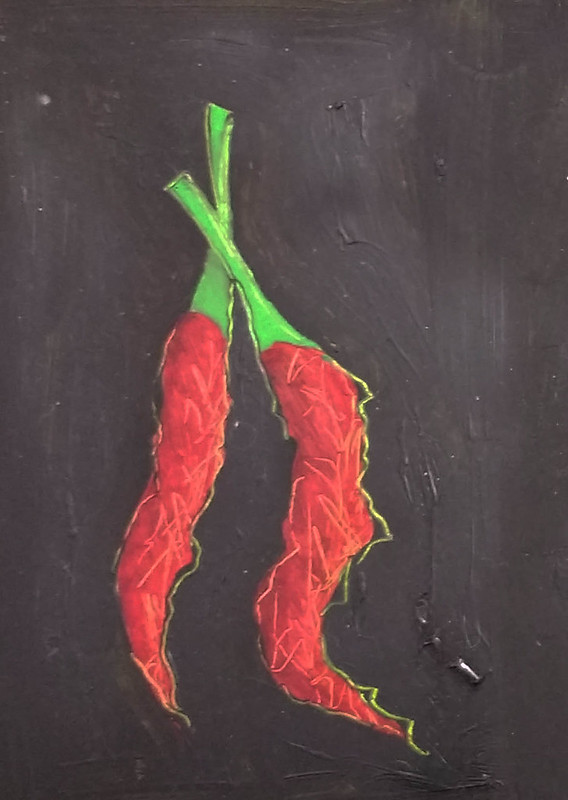 Chillies for a fly cocktail / smoothie illustration by Gillian Hebblewhite 2022