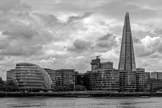City Hall & The London Shard (Monochrome) (Ricoh GRIIIx Compact)
