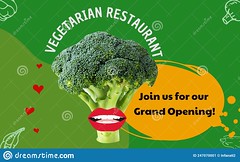 Vegetarian restaurant opening promo. vegan labels