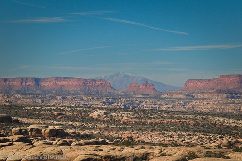 Cliffs and mountains far away across Chesler Park, Needles District, Canyonlands National Park, Utah