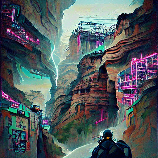 'cyberpunk art of a canyon' Multi-Perceptor VQGAN+CLIP v4