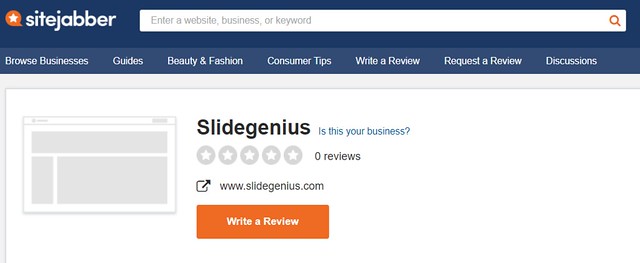 There are no comments about Slidegenius.com on SiteJabber, TrustPilot, or other review giants.