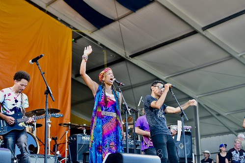 Tribute to Art and Charles Neville with the funky Meters and Ivan Neville & The Neville Brothers Band featuring Cyril and Charmaine Neville on the Festival Stage. Photo by Michael White.