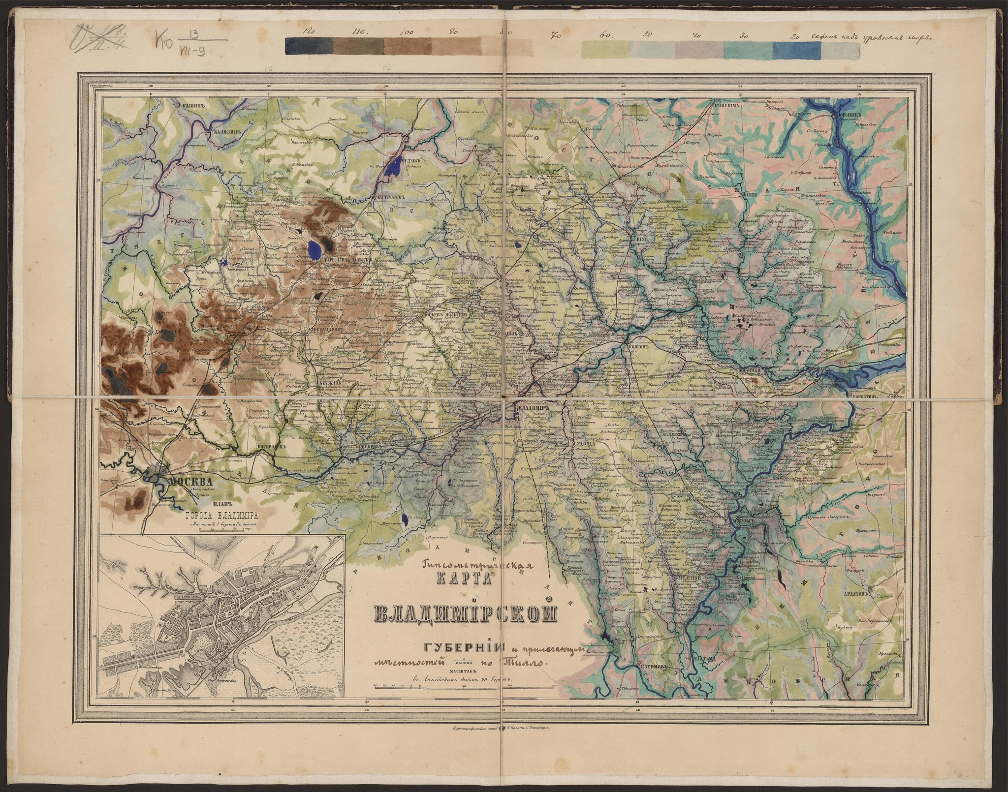 1890-е. Гипсометрическая карта Владимирской губернии и прилегающих местностей по Тилло