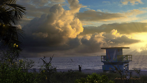 miamibeach seashore seascape beach beachscape walkingaround waterways beachshore lifeguardbooth storm clouds sobe sunrise outdoors