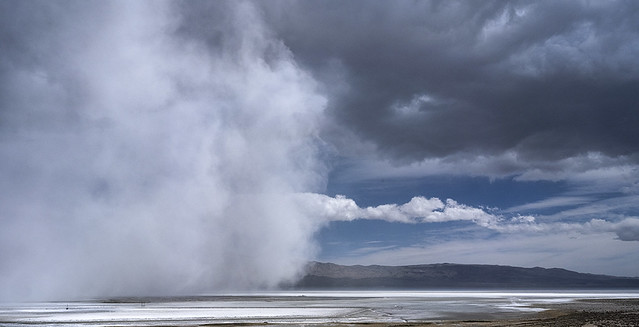 dust storm crossing Owens Lake