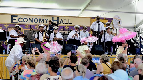 Gregg Stafford & His Young Tuxedo Brass Band in the Economy Hall Tent. Photo by Michael White.